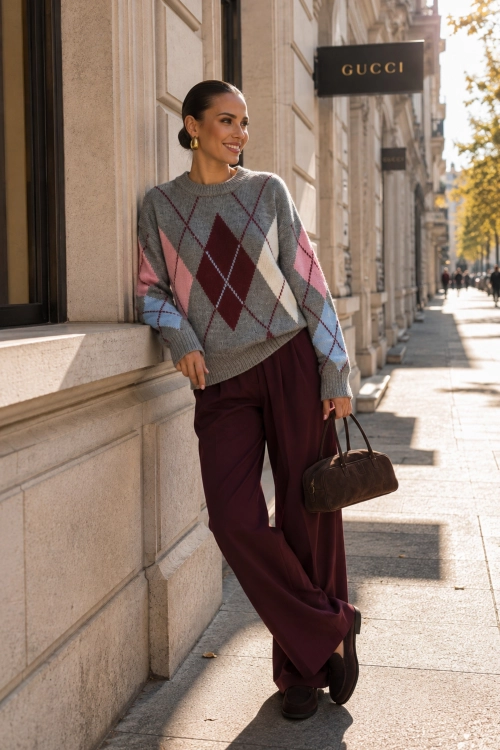 Sweter damski w stylu preppy szary Lasieso