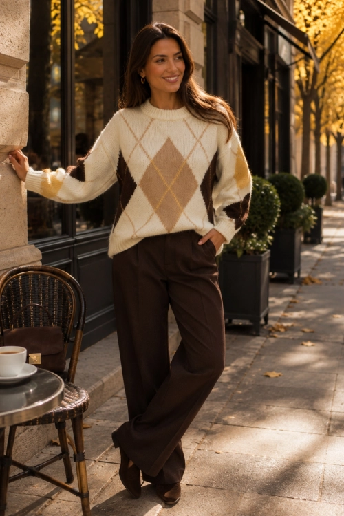 Sweter damski w stylu preppy beżowy Lasieso