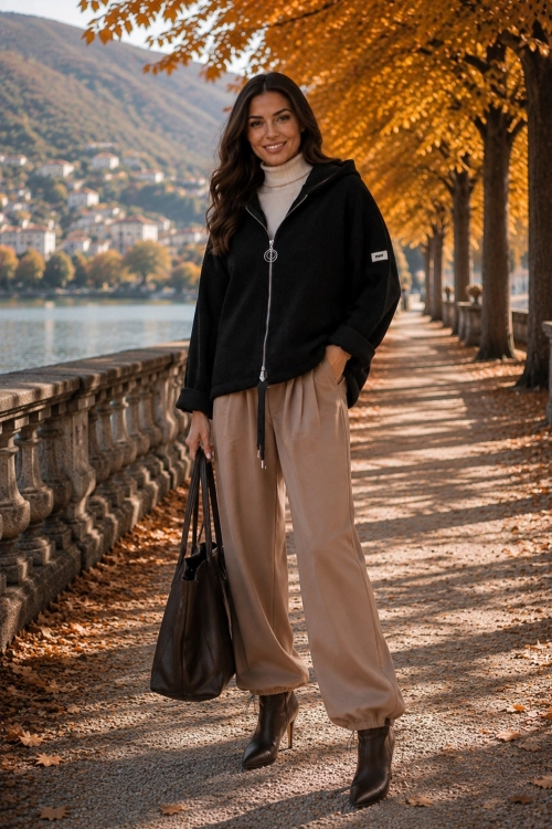 Bluza oversize czarna casual na zamek Almeria