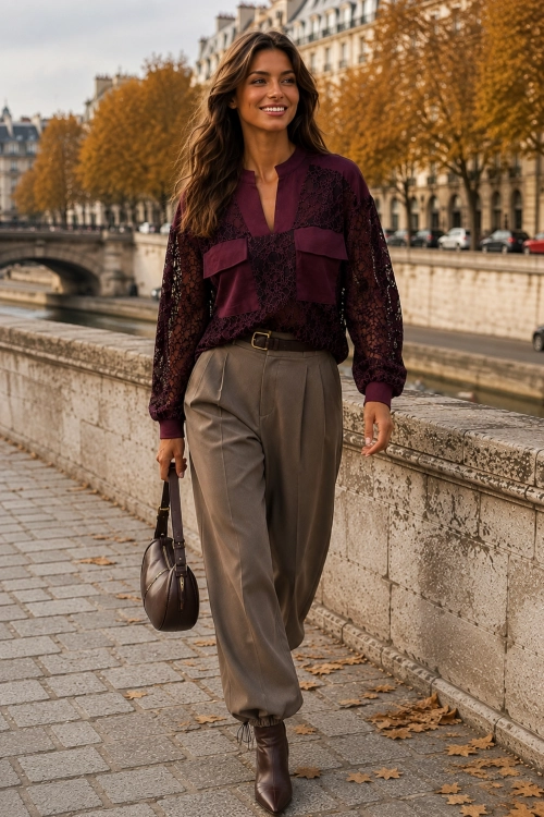 Bluza koronkowa figowa casual Calatayud