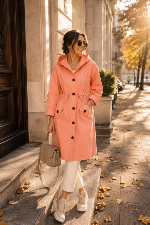 Płaszcz oversize peach fuzz regulacja w talii Lleida