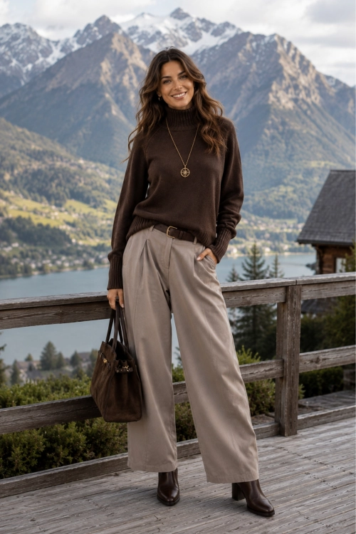 Sweter z golfem brązowy casual Fuenlabrada