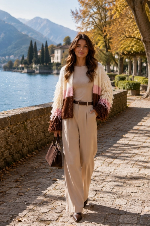 Sweter w paski brązowy oversize Salamanka