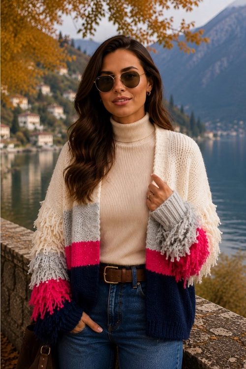 Sweter w paski granatowy oversize Salamanka