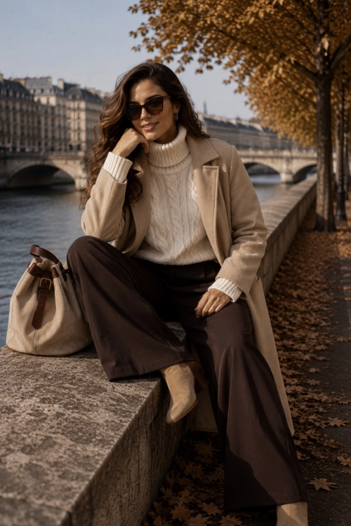 Spodnie wide leg brązowe casual Anzanigo