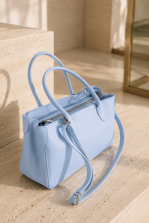 Elegancka torebka shopper skórzana błękitna Escusaguat