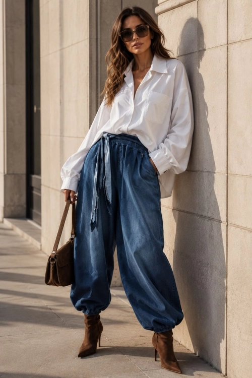 Jeansowe alladynki dark blue z kieszeniami Saltrio