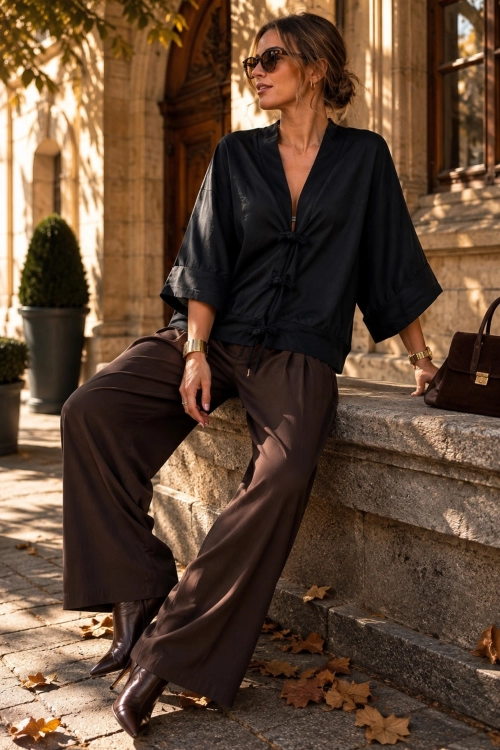 elegancka czarna narzutka kimono bawełniana Ordoves