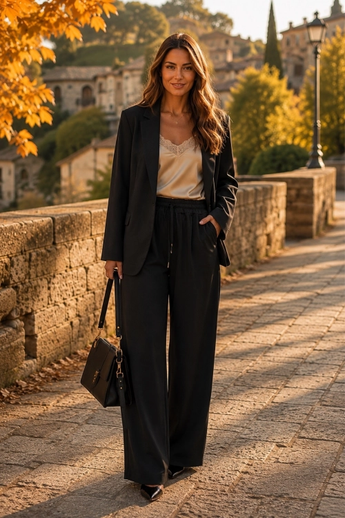 Czarne spodnie wide leg casual Estallo