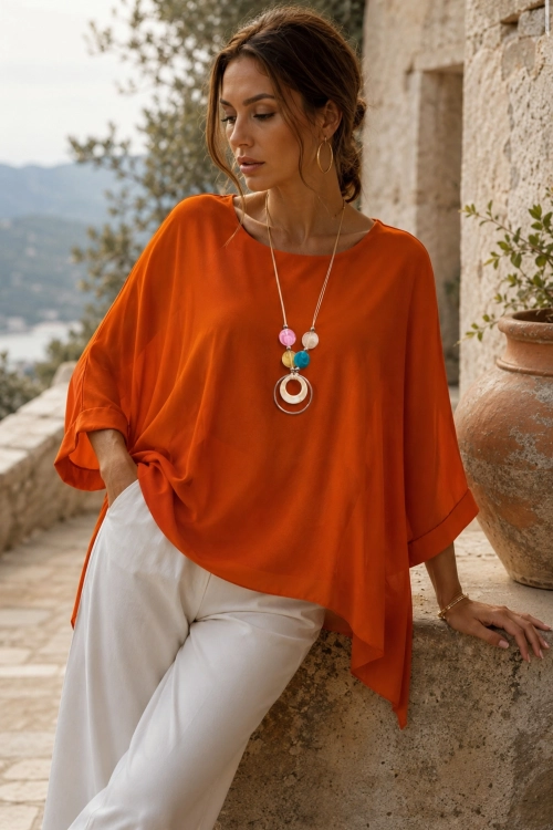 elegancka ruda bluzka oversize z miękką podszewką