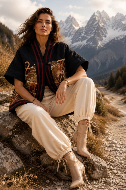 Kurtka damska czarna kimono z lampasami Saques