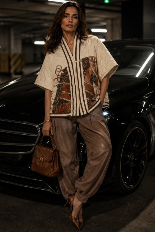 Kurtka beżowa kimono casual Saques