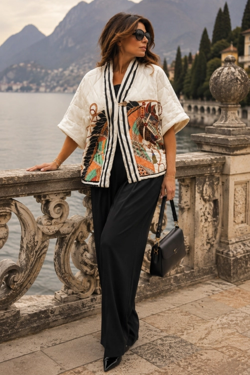 Kurtka damska ecru kimono z lampasami Saques