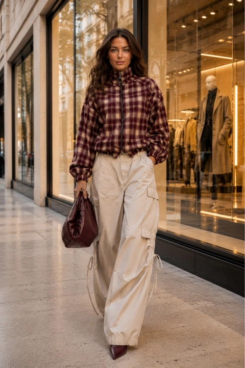 Elegancka bluza burgundowa bomber z kieszeniami i klasycznym zapięciem na zamek Taverolia