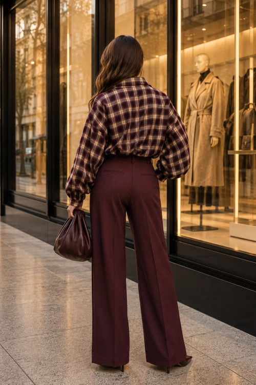 Modna bluza damska Taverolia burgundowa o kroju bomber z kratką i praktycznymi kieszeniami