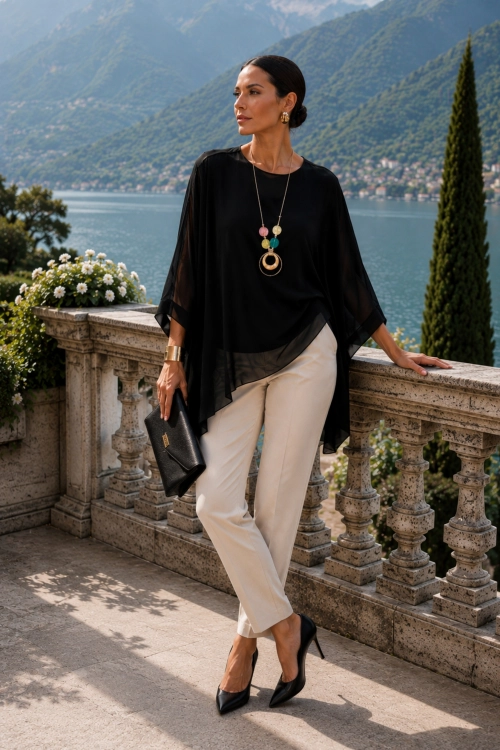 elegancka czarna bluzka z podszewką i luźnym fasonem oversize