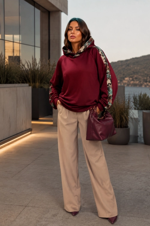 Burgundowa bluza dresowa oversize z kapturem Alella