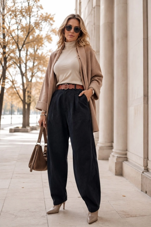 Dark denim blue spodnie balloon z wysokim stanem Merenvoria