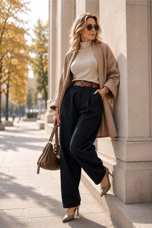 Spodnie balloon dark denim blue casual Merenvoria