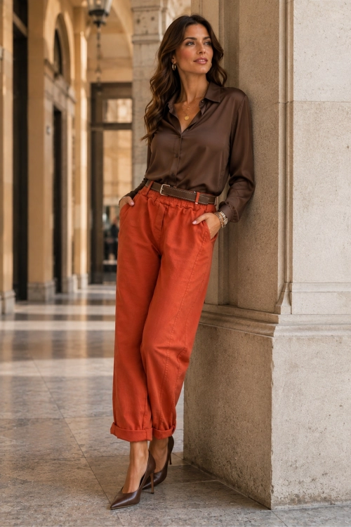 jeansy rude damskie tapered z wysokim stanem Livans