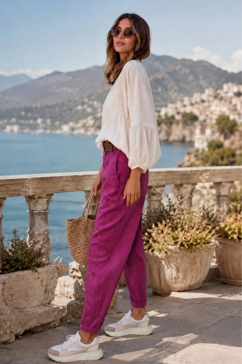 wygodne jeansy burgundowe tapered z wysokim stanem damskie