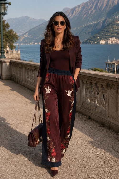 Spodnie palazzo bordowe eleganckie Bassegoda