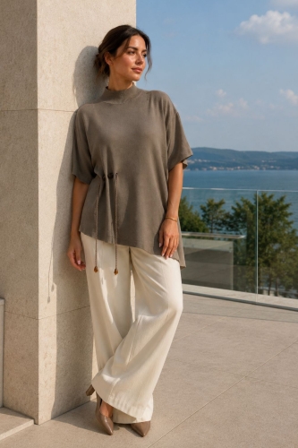 Umbra bluzka dzianinowa asymetryczna z rękawem kimono Caputxins