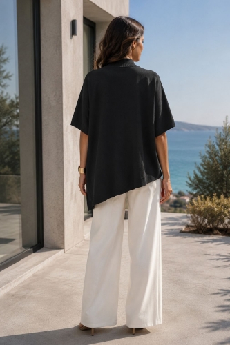 Czarna bluzka dzianinowa asymetryczna z rękawem kimono Caputxins