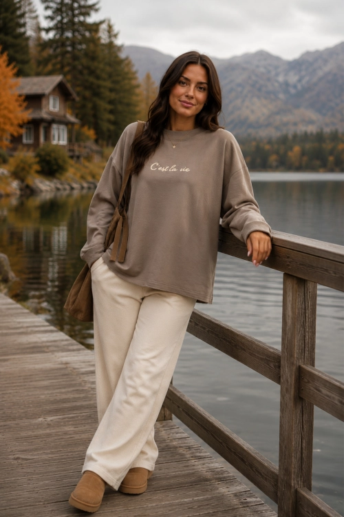 Bluza damska fango oversize surowe wykończenie Casafort