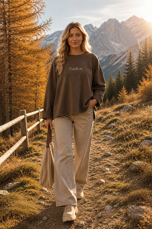 Bluza brązowa oversize z napisami Casafort