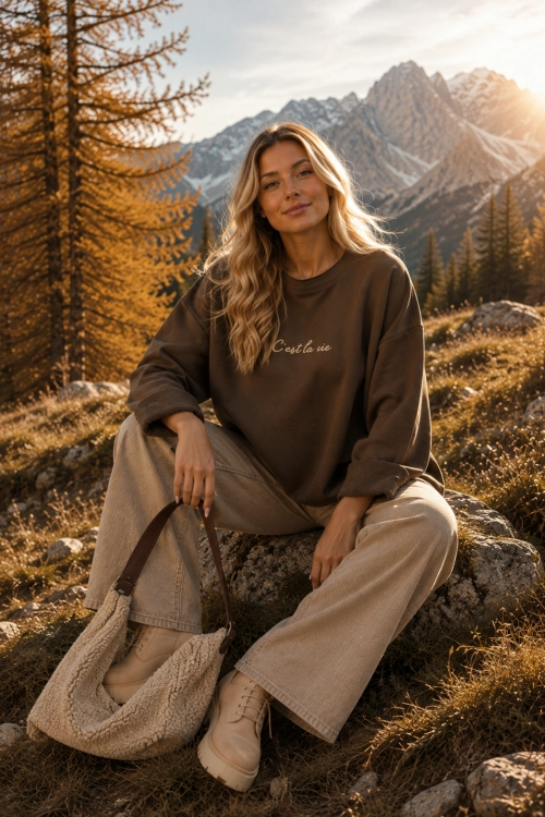 Bluza oversize brązowa casual Casafort