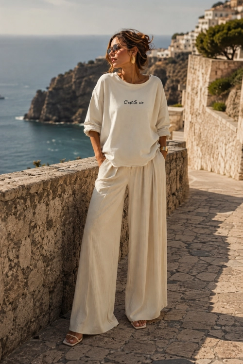 Bluza beżowa oversize z napisami Casafort