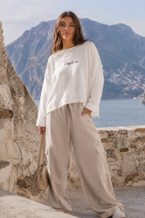 Bluza damska biała oversize surowe wykończenie Casafort