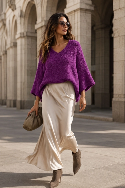 Sweter oversize biskupi damski z pętelkową strukturą boucle