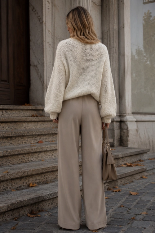 Elegancki sweter śmietankowy damski z dzianiny boucle o luźnym kroju oversize i guzikami Girellora