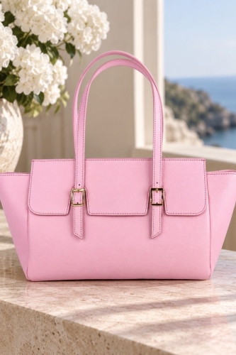 Skórzana torebka damska tote bag pudrowy róż elegancka na ramię Yespola