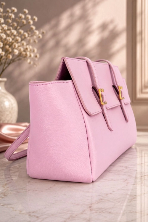 Pudrowo różowa torebka skórzana damska typu tote bag z eleganckim fasonem Yespola