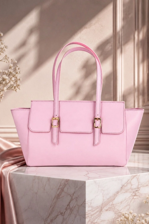 Torebka damska Yespola pudrowy róż skórzana shopper tote bag z wygodnymi uchwytami