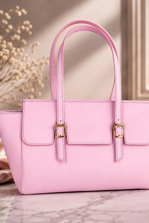 Modna skórzana torebka pudrowy róż tote bag na ramię w eleganckim stylu Yespola