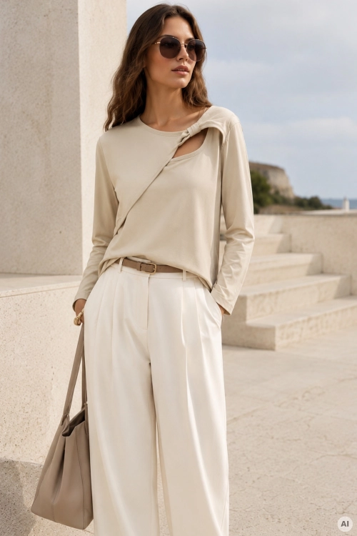 Elegancka tunika damska beżowa plus size Bilbao
