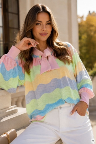 Elegancka bluzka plus size z kokardą przy dekolcie Badalona