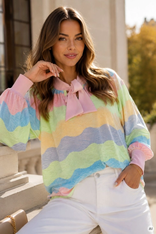 Elegancka bluzka plus size z kokardą przy dekolcie Badalona