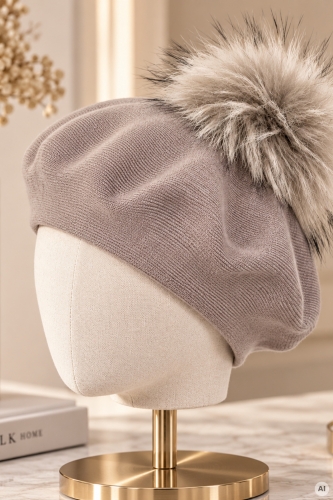 Fango beret damski z ozdobnym futrzanym pomponem i eleganckim fasonem Arteixo
