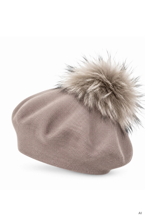 Modny beret fango z odpinanym futrzanym pomponem idealny na chłodniejsze dni Arteixo