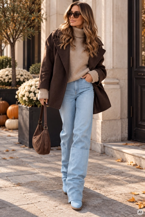 Eleganckie kowbojki light denim blue damskie z denimu na niskim obcasie Almagro