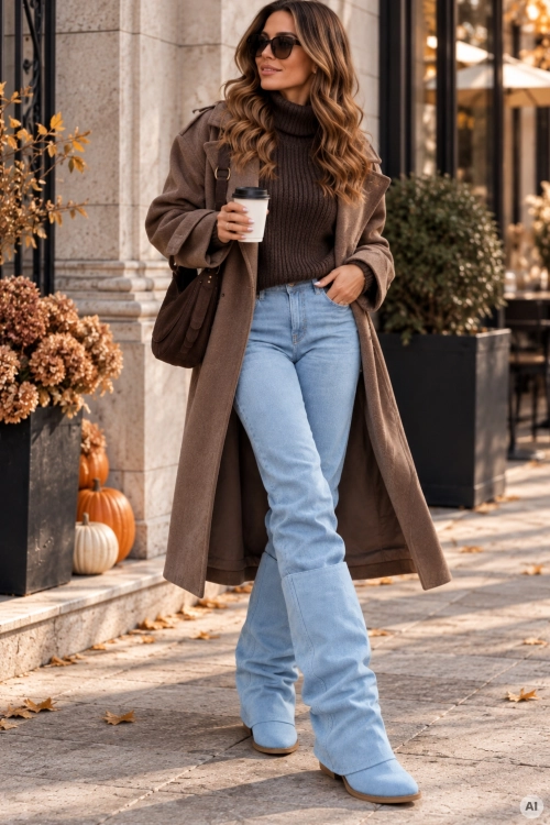 Kowbojki damskie Almagro w kolorze light denim blue z jeansową cholewką i wygodnym obcasem