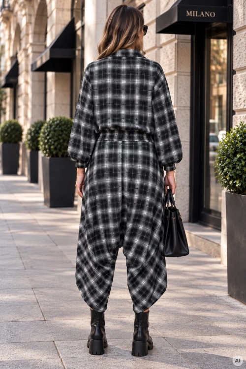 Bluza bomber w kratę Taverolia z gumką u dołu.