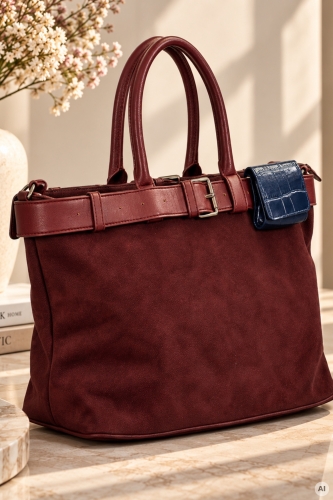 Torebka damska shopper bordowa z paskiem i portfelikiem Selaya