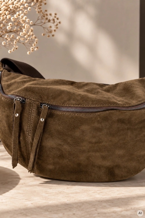 Duża brązowa nerka damska crossbody z dwoma suwakami Cornella.