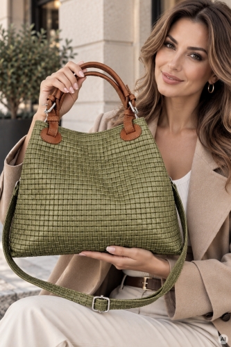 Torebka damska shopper khaki skórzana pleciona Suances